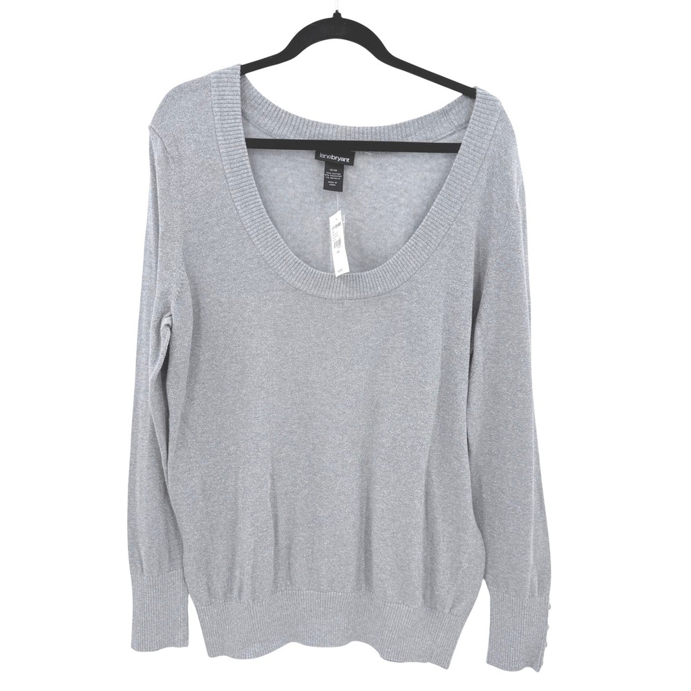 Lane Bryant Silver Metallic Glitter‎ Scoop Neck Sweater 14/16 NWT Button Cuff